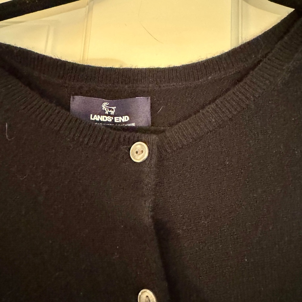 Lands' End Cashmere Classic Black Cardigan - Picture 2 of 5